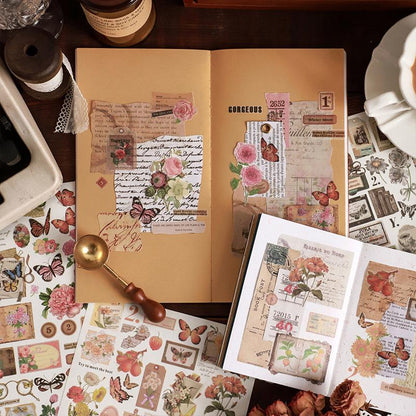 Retro Flower Butterfly Stickers | Planner Sticker Set｜Junk Journal Bullet Journal Deco Stickers | Scrapbooking Collage Craft Supplies