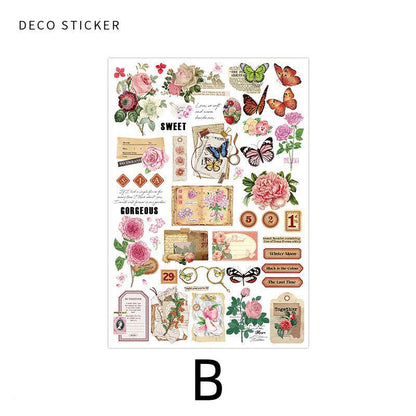 Retro Flower Butterfly Stickers | Planner Sticker Set｜Junk Journal Bullet Journal Deco Stickers | Scrapbooking Collage Craft Supplies