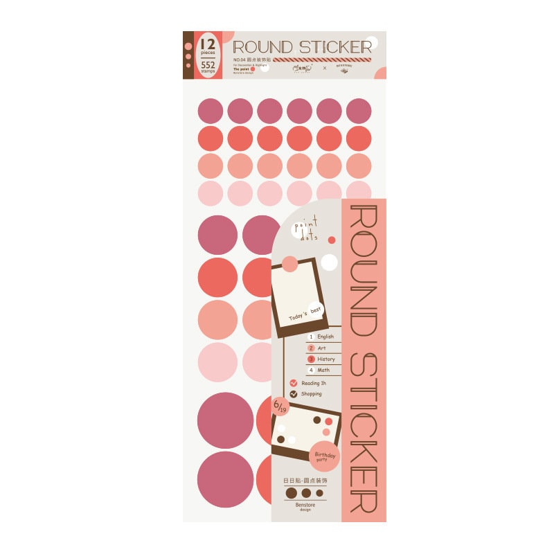 552pcs Dot Round Sticker Book | Functional Stickers | Planner Sticker Pack | Basic Stickers | Bujo Sticker kit