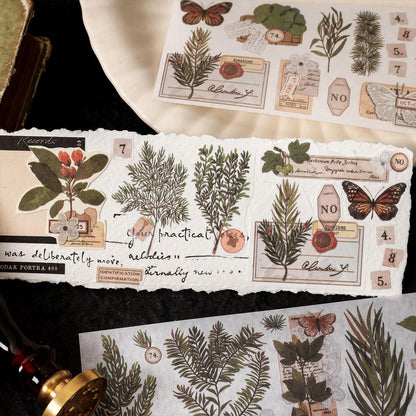 Vintage Nature-themed Washi Sticker Sheet | Retro Flower Plant and Butterfly Design for Scrapbooking and Journaling | Planner Deco Stickers