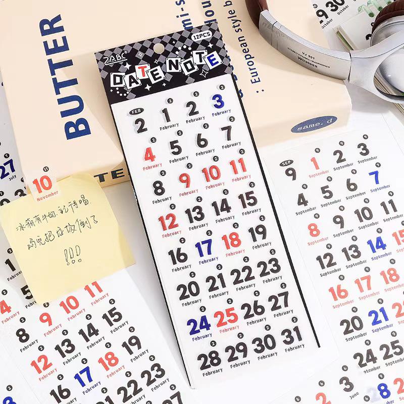 12 Sheets Date Daily Calendar Stickers | 2025 Calendar | Functional Sticker Pack | Planner Accessories | Bullet Journal Collage Supply
