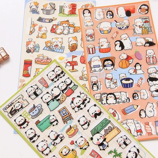 Nekoni Korean Cute Cat Dog Panda Seal Penguin Chipmunk Stickers | Kawaii Animal Planner Stickers Junk Journal Scrapbooking Collage Supplies