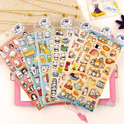 Nekoni Korean Cute Cat Dog Panda Seal Penguin Chipmunk Stickers | Kawaii Animal Planner Stickers Junk Journal Scrapbooking Collage Supplies