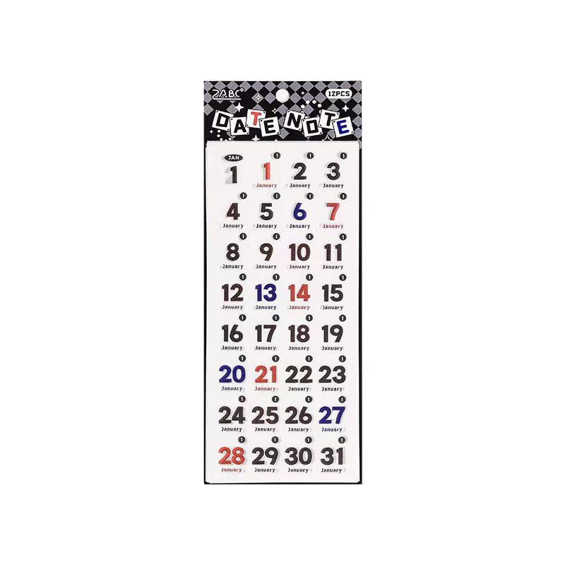 12 Sheets Date Daily Calendar Stickers | 2025 Calendar | Functional Sticker Pack | Planner Accessories | Bullet Journal Collage Supply