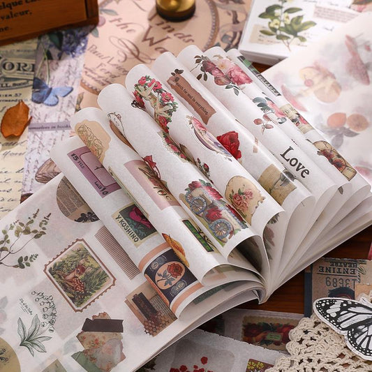 50 Sheets Vintage Butterfly Flower Sticker Book | Retro Decorative Stickers Material Paper | Junk Journal Planner Starter Supplies