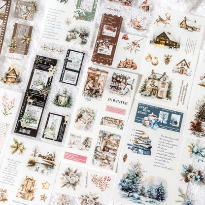 18 Sheets Cozy Winter Snow Sticker Book | Christmas Sticker Book | Planner Stickers for Junk Journal Scrapbooking Projects