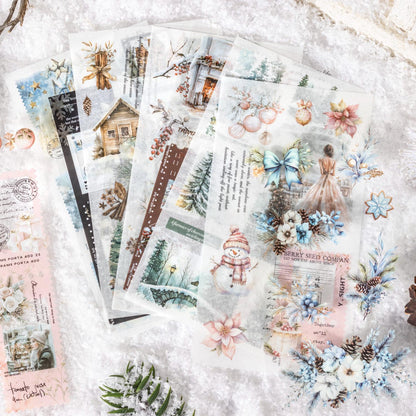 18 Sheets Cozy Winter Snow Sticker Book | Christmas Sticker Book | Planner Stickers for Junk Journal Scrapbooking Projects