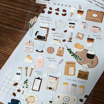 Suatelier Korean Cute Food Stickers | Kawaii Food Coffee Bread Planner Decorative Stickers | Bujo Junk Journal Collage Scrapbooking Supplies