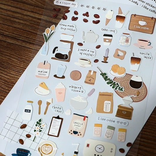 Suatelier Korean Cute Food Stickers | Kawaii Food Coffee Bread Planner Decorative Stickers | Bujo Junk Journal Collage Scrapbooking Supplies
