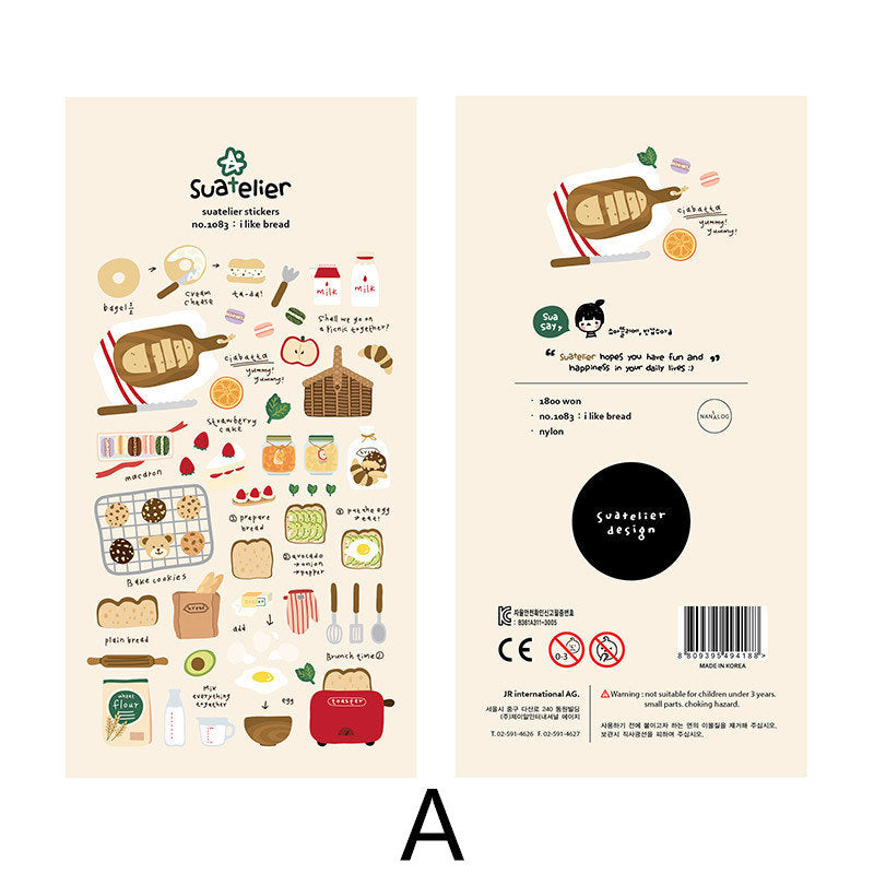 Suatelier Korean Cute Food Stickers | Kawaii Food Coffee Bread Planner Decorative Stickers | Bujo Junk Journal Collage Scrapbooking Supplies