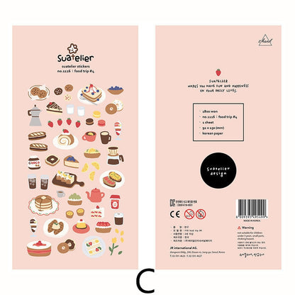 Suatelier Korean Cute Food Stickers | Kawaii Food Coffee Bread Planner Decorative Stickers | Bujo Junk Journal Collage Scrapbooking Supplies