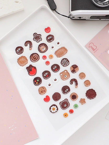 BONITO Korean Cute Happy Day Cookies Bear Stickers | Kawaii Planner Decorative Stickers | Bujo Junk Journal Collage Scrapbooking Supplies