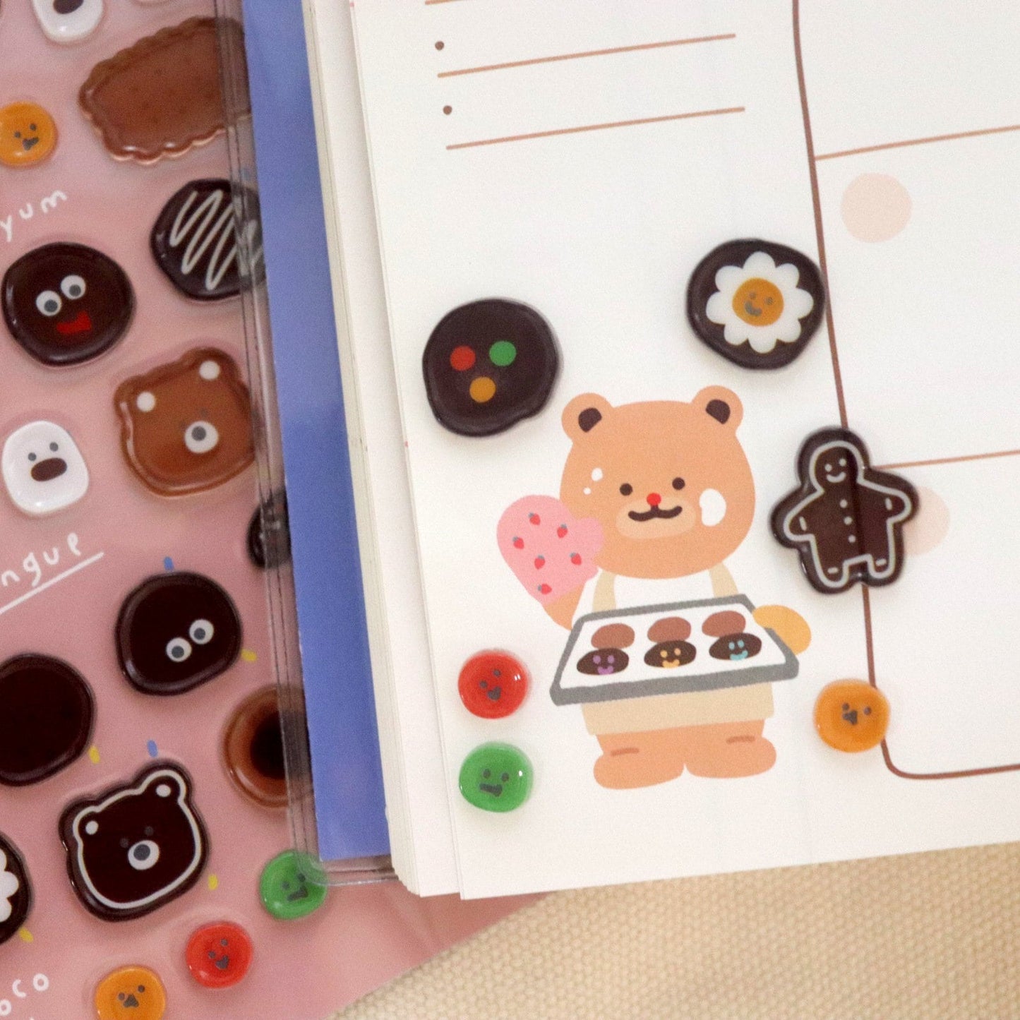 BONITO Korean Cute Happy Day Cookies Bear Stickers | Kawaii Planner Decorative Stickers | Bujo Junk Journal Collage Scrapbooking Supplies