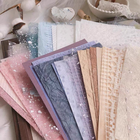 Mixed Material Paper Pack | A5 Size | Assorted Color Cotton Crepe Mulberry Lace Tissue Decoupage Paper | Junk Journal Collage Starter