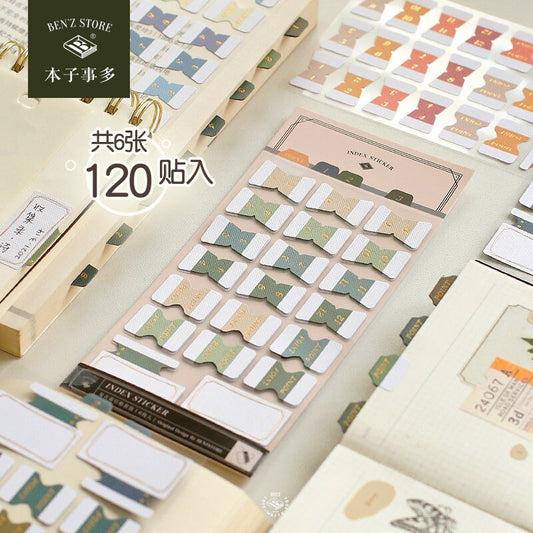 6 Sheets Gold Foiled Index Stickers | Bookmarks | Index Tabs | Sticker Book