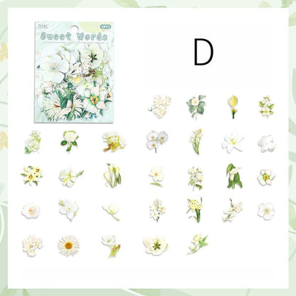 Leisurely Flower Language Stickers | Waterproof PET Decals for Planners, Bullet Journals, Junk Journals & Scrapbooking | Floral Stationery