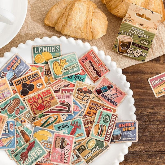45pcs Retro Grocery Label Sticker Pack | Planner Junk Journal Stickers | Creative Cute Vintage Scrapbooking Craft DIY Collage Supplies