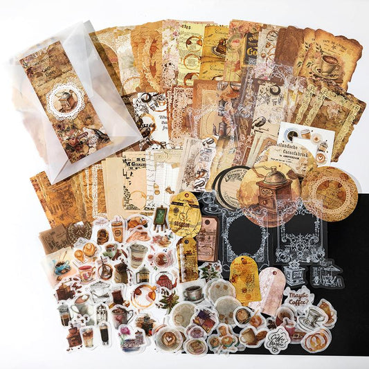 Vintage Coffee Stickers Material Pack | Coffee Stickers for Scrapbooking, Junk Journal, and Planner | Craft Collage Kit Vintage Journaling