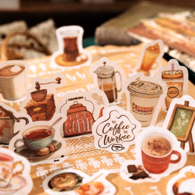 Vintage Coffee Stickers Material Pack | Coffee Stickers for Scrapbooking, Junk Journal, and Planner | Craft Collage Kit Vintage Journaling