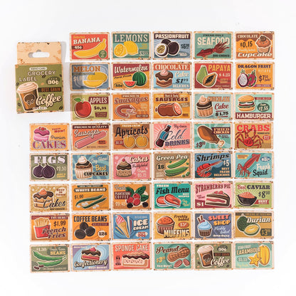 45pcs Retro Grocery Label Sticker Pack | Planner Junk Journal Stickers | Creative Cute Vintage Scrapbooking Craft DIY Collage Supplies