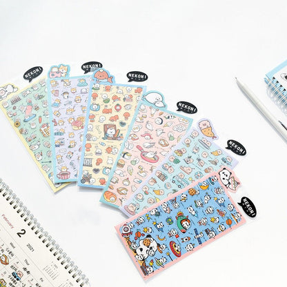 Nekoni Korean Cute Cat Dog Panda Pig Seal Sheep Stickers | Kawaii Animal Planner Stickers Junk Journal Scrapbooking Collage Supplies