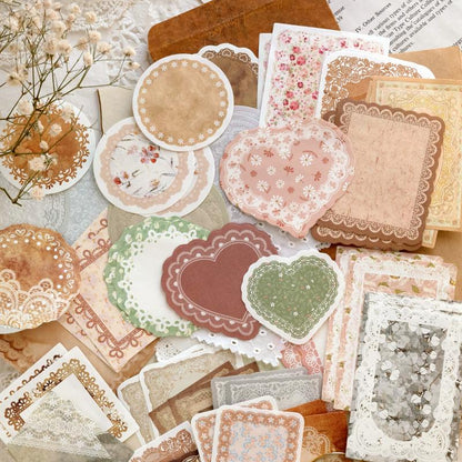 100pcs Vintage Material Paper Pack | Retro Junk Journal Kit | Lace Label Collage Material Pack Creative Journaling Scrapbooking Supplies