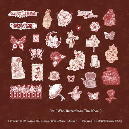 30pcs Retro Sticker Pack | Coffe Plant Butterfly Girl Stickers | Journal Scrapbooking Collage Crafting Supplies | Planner Sticker