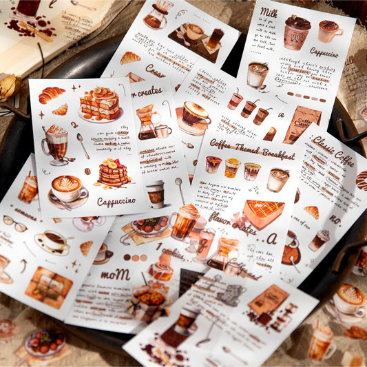 20 Sheets Hand-Drawn Cute Coffee Bread Sticker Pack for Scrapbooking and Junk Journaling | Planner Scrapbooking Craft Collage Kit Supplies