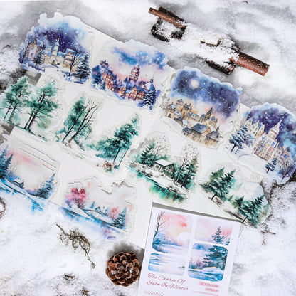 Snow Winter Landscape Sticker | Cute Decorative Stickers for Planner Junk Journal Collage Album Scrapbooking Supplies