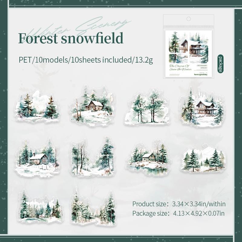 Snow Winter Landscape Sticker | Cute Decorative Stickers for Planner Junk Journal Collage Album Scrapbooking Supplies