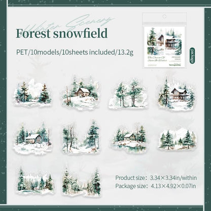Snow Winter Landscape Sticker | Cute Decorative Stickers for Planner Junk Journal Collage Album Scrapbooking Supplies