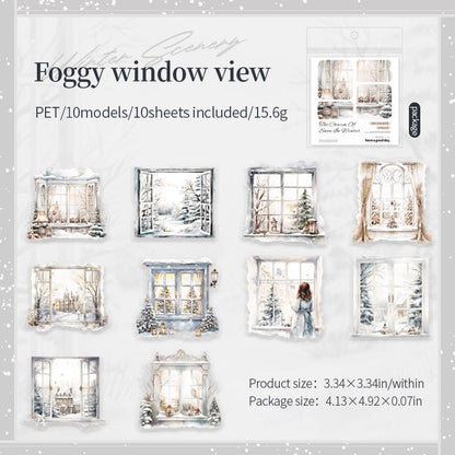 Snow Winter Landscape Sticker | Cute Decorative Stickers for Planner Junk Journal Collage Album Scrapbooking Supplies