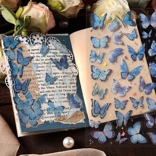 Retro Silver Foiled Butterfly Flower Sticker Sheet | Decorative Stickers | DIY Collage Planner Journal Scrapbooking Kids Craft Supplies