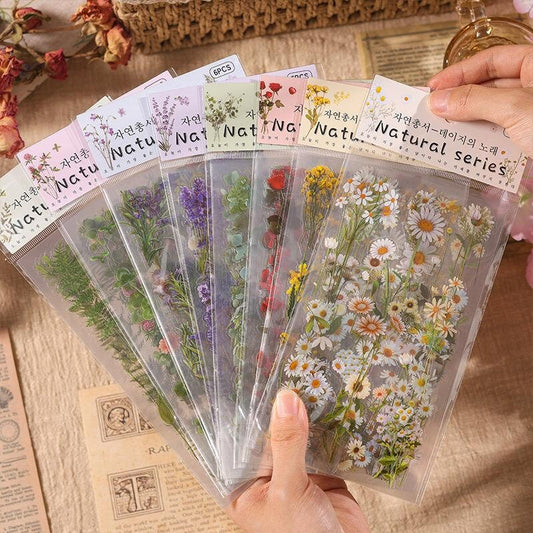 6pcs Flowers Plants Transparent Sticker | Floral Botanical Stickers | Planner Bullet Journal Junk Journal Craft Collage Stickers