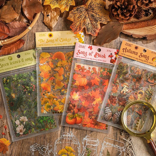 Song of the Forest | Nature Plants PET Sticker | Leaves Ginkgo Sticker | Junk Journal Stickers | Scrapbooking Craft Bullet Journal Supplies