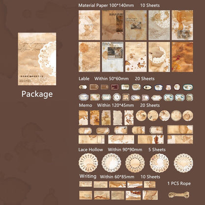 65pcs Coffee Stain Material Paper Pack | Retro Vintage Junk Journal Kit | Lable Memo Background Paper | Journaling Scrapbooking Supplies