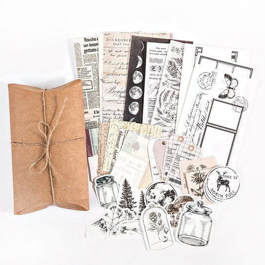 30pcs Vintage Scrapbooking DIY Stickers Pack | Decorative Stickers | Retro Natural Collection | Diary Junk Journal | Paper Ephemera
