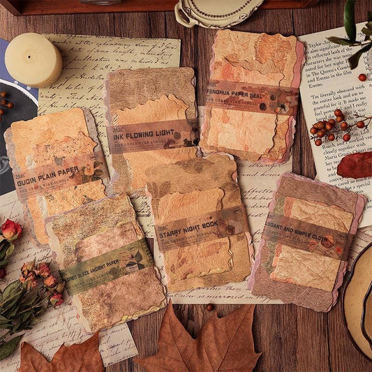 28 Sheets Retro Material Paper Pack | Flower Marbling Linen Finish Textured Paper | Junk Journal Collage Starter | Vintage Journal Supplies