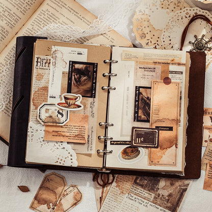 65pcs Coffee Stain Material Paper Pack | Retro Vintage Junk Journal Kit | Lable Memo Background Paper | Journaling Scrapbooking Supplies
