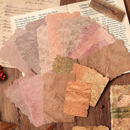 28 Sheets Retro Material Paper Pack | Flower Marbling Linen Finish Textured Paper | Junk Journal Collage Starter | Vintage Journal Supplies
