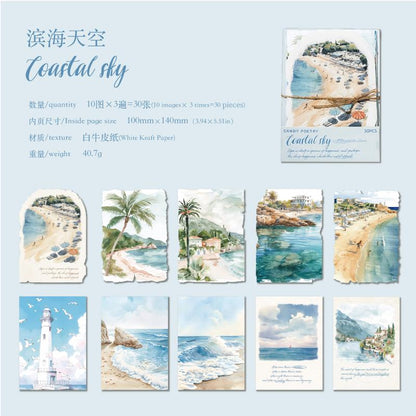 Travel Notes Material Paper Pack | Travel Background Paper Kit | Watercolor Landscape Material Pack | Journaling Scrapbooking Supplies