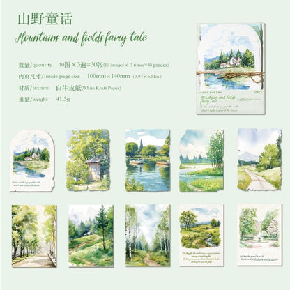Travel Notes Material Paper Pack | Travel Background Paper Kit | Watercolor Landscape Material Pack | Journaling Scrapbooking Supplies
