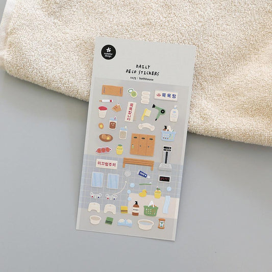 Suatelier Korean Bathhouse Stickers | Kawaii Planner Decorative Stickers | Bujo Junk Journal Scrapbooking Supplies