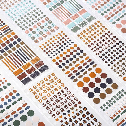 12 Sheets Functional Sticker Book | Planner Sticker Pack | Letter Number Stickers | Dots Stickers | BuJo Sticker kit | Study School Supplies