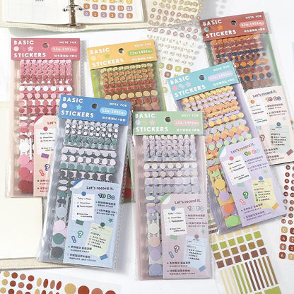 12 Sheets Functional Sticker Book | Planner Sticker Pack | Letter Number Stickers | Dots Stickers | BuJo Sticker kit | Study School Supplies