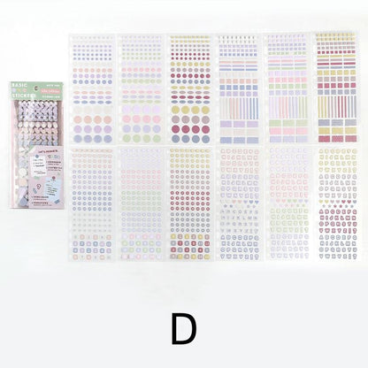 12 Sheets Functional Sticker Book | Planner Sticker Pack | Letter Number Stickers | Dots Stickers | BuJo Sticker kit | Study School Supplies