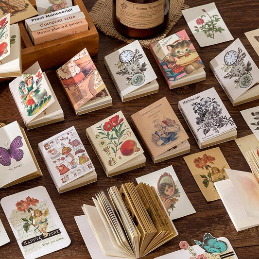 Nature-inspired Mini Collage Material Book | Vintage Plants Kids Butterfly Doll DIY Journal Decoration Kit for Scrapbooking Enthusiasts