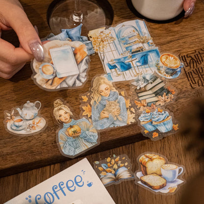 20pcs Watercolor Coffee Girl Sticker Pack |  Cute Decorative Planner Stickers | Scrapbooking Collage Junk Journal Album Sticker Supplies