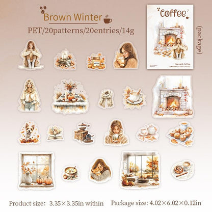 20pcs Watercolor Coffee Girl Sticker Pack |  Cute Decorative Planner Stickers | Scrapbooking Collage Junk Journal Album Sticker Supplies