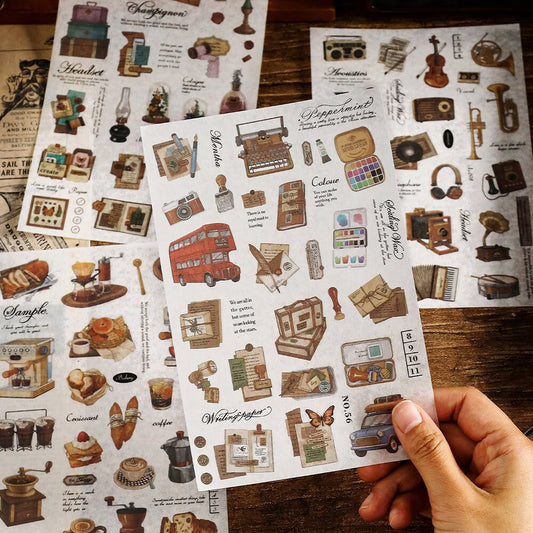 Retro Life Aesthetics Stickers | Coffe Stickers | Musical Instruments Sticker Set | Bread Junk Journal Stickers | Scrapbooking Supplies